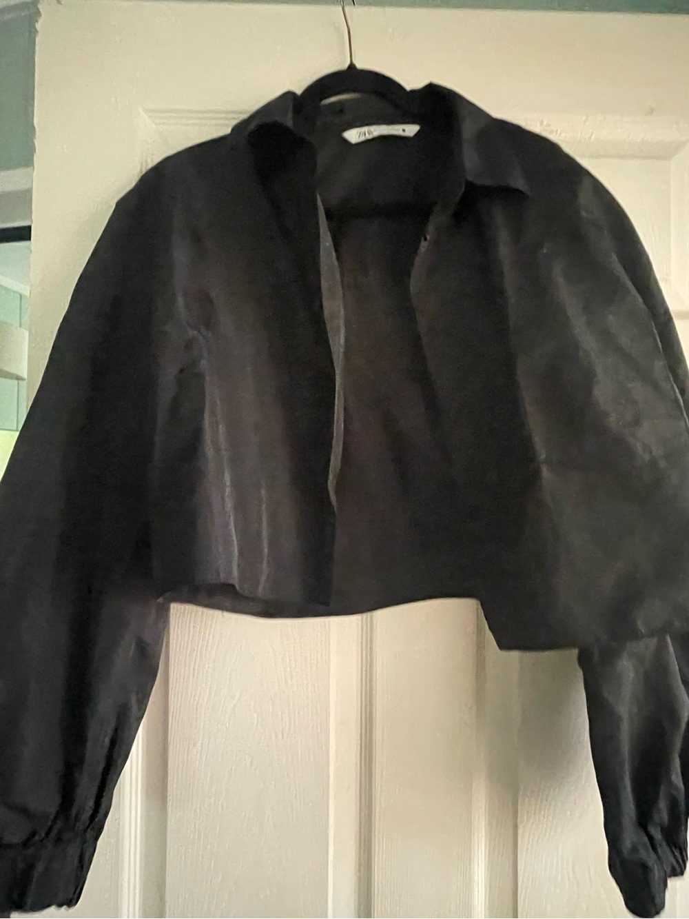 Cropped Black Women's Jacket - Classic Collared Style Zara xl